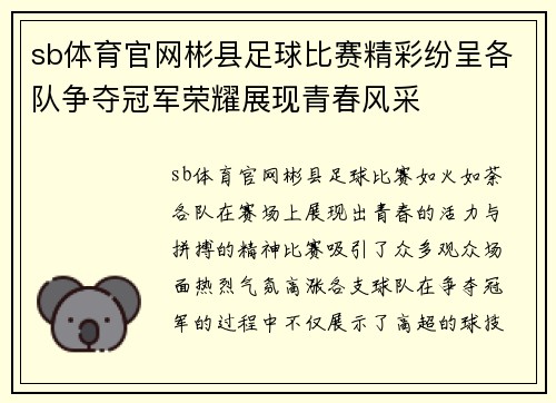 sb体育官网彬县足球比赛精彩纷呈各队争夺冠军荣耀展现青春风采