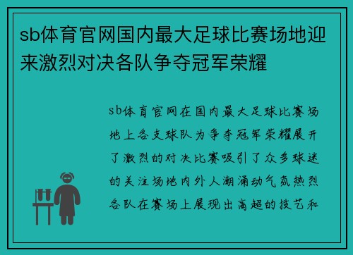sb体育官网国内最大足球比赛场地迎来激烈对决各队争夺冠军荣耀
