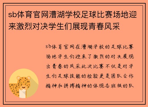 sb体育官网漕湖学校足球比赛场地迎来激烈对决学生们展现青春风采